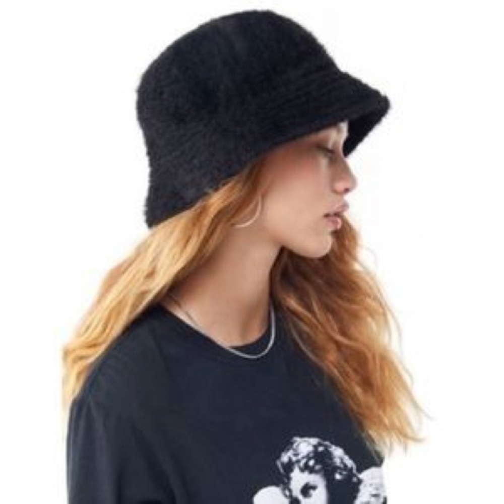 Urban Outfitters fuzzy black Gia bucket hat
